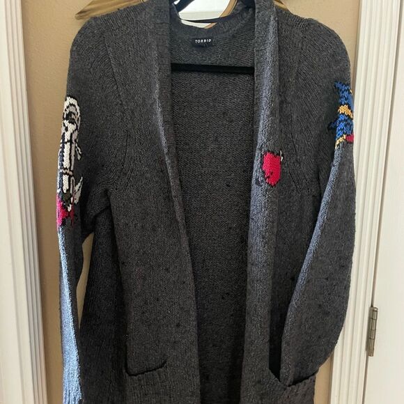 Torrid Gray Tattoo Print Women’s Cardigan Torrid size 2 - Picture 1 of 13